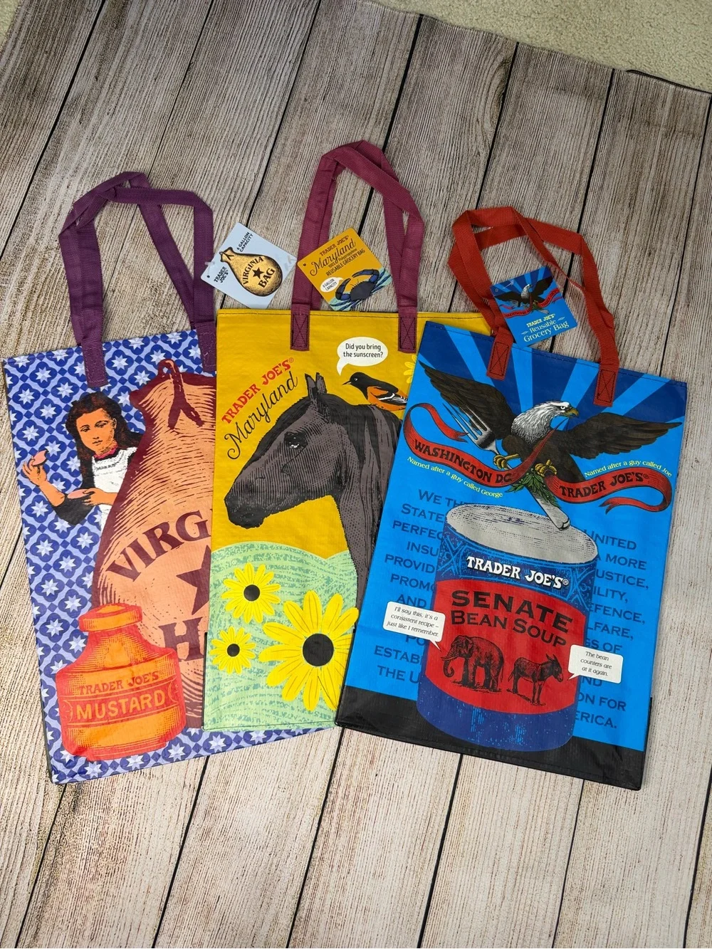 Set of 3 Trader Joe's Reusable Tote Bag DMV Pack Washington DC Maryland Virginia